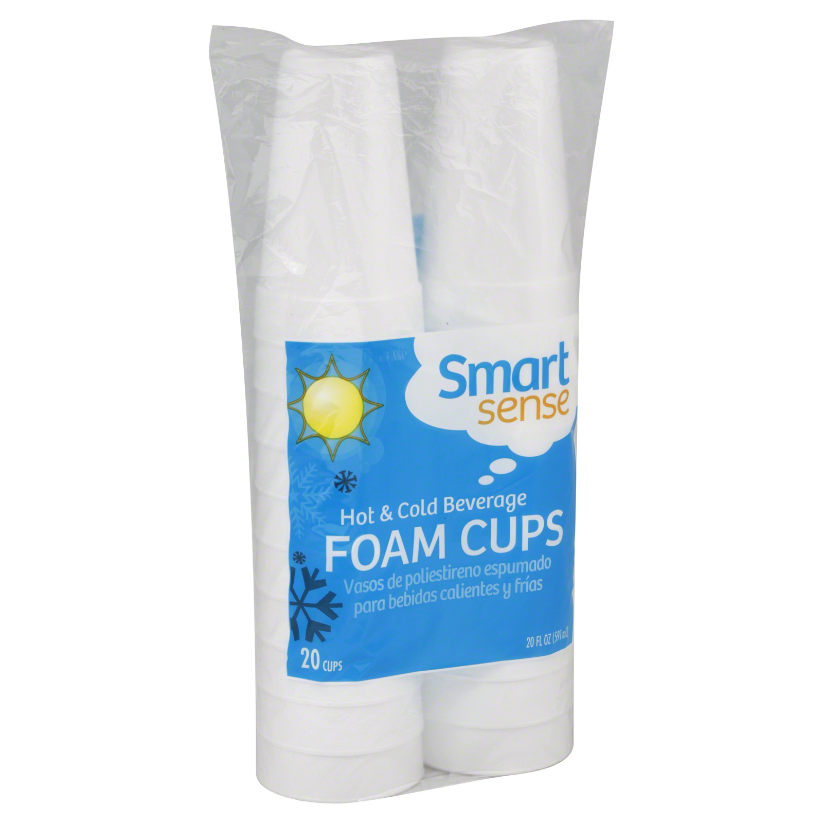 Smart Sense Foam Cups, Hot & Cold Beverage 20 cups [20 fl oz (591 ml)]