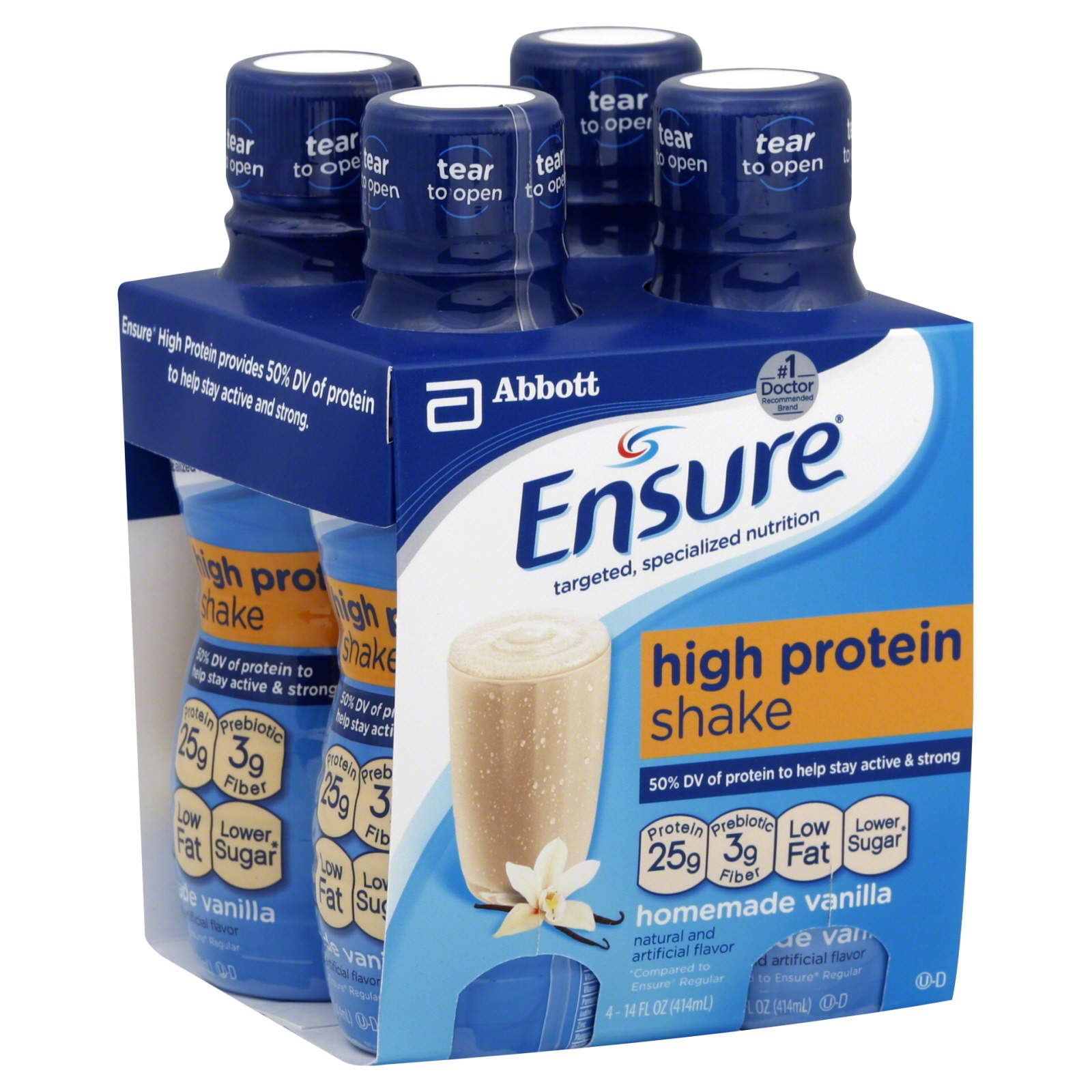 Ensure Shake, High Protein, Homemade Vanilla, 4 - 14 fl oz (414 ml)