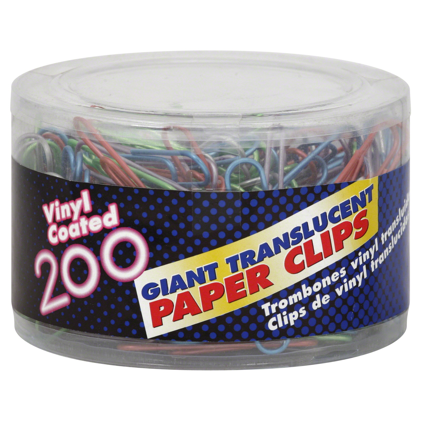 97212 OIC Paper Clips, Vinyl Coated, Giant Translucent, 200 paper clips