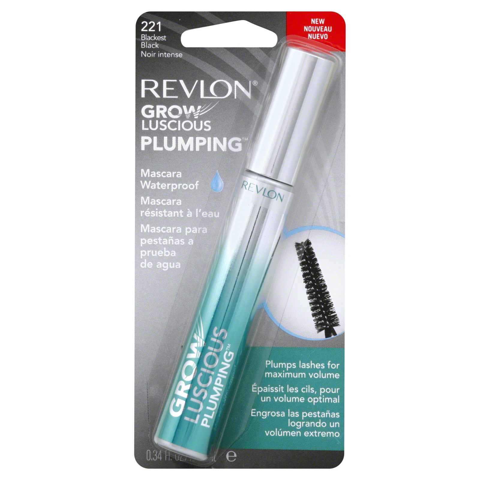 Revlon Grow Luscious Plumping Mascara Waterproof Blackest Black 0.34 fl oz