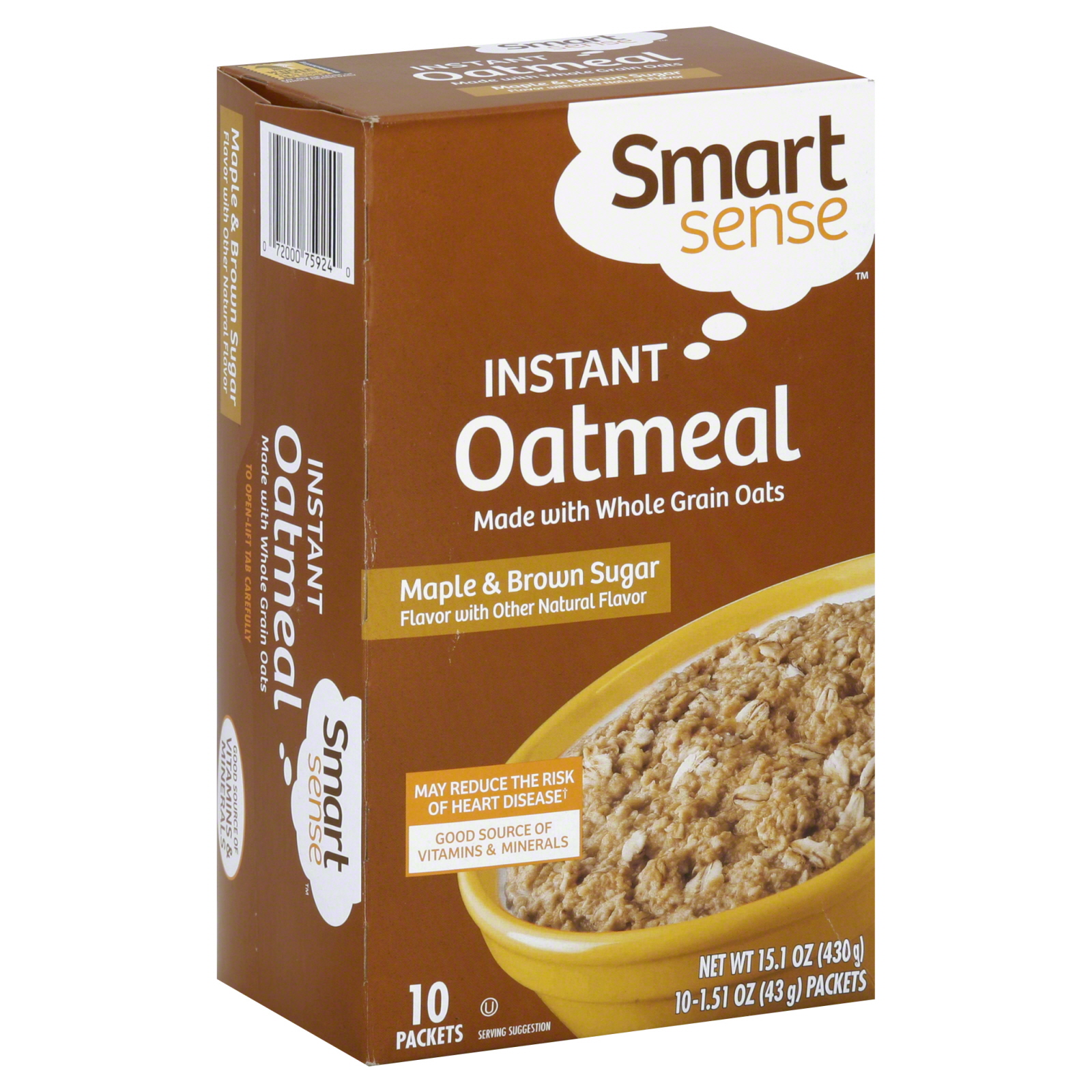 Smart Sense Oatmeal, Instant, Maple & Brown Sugar 10 - 1.51 oz (43 g) packets [15.1 oz (430 g)]