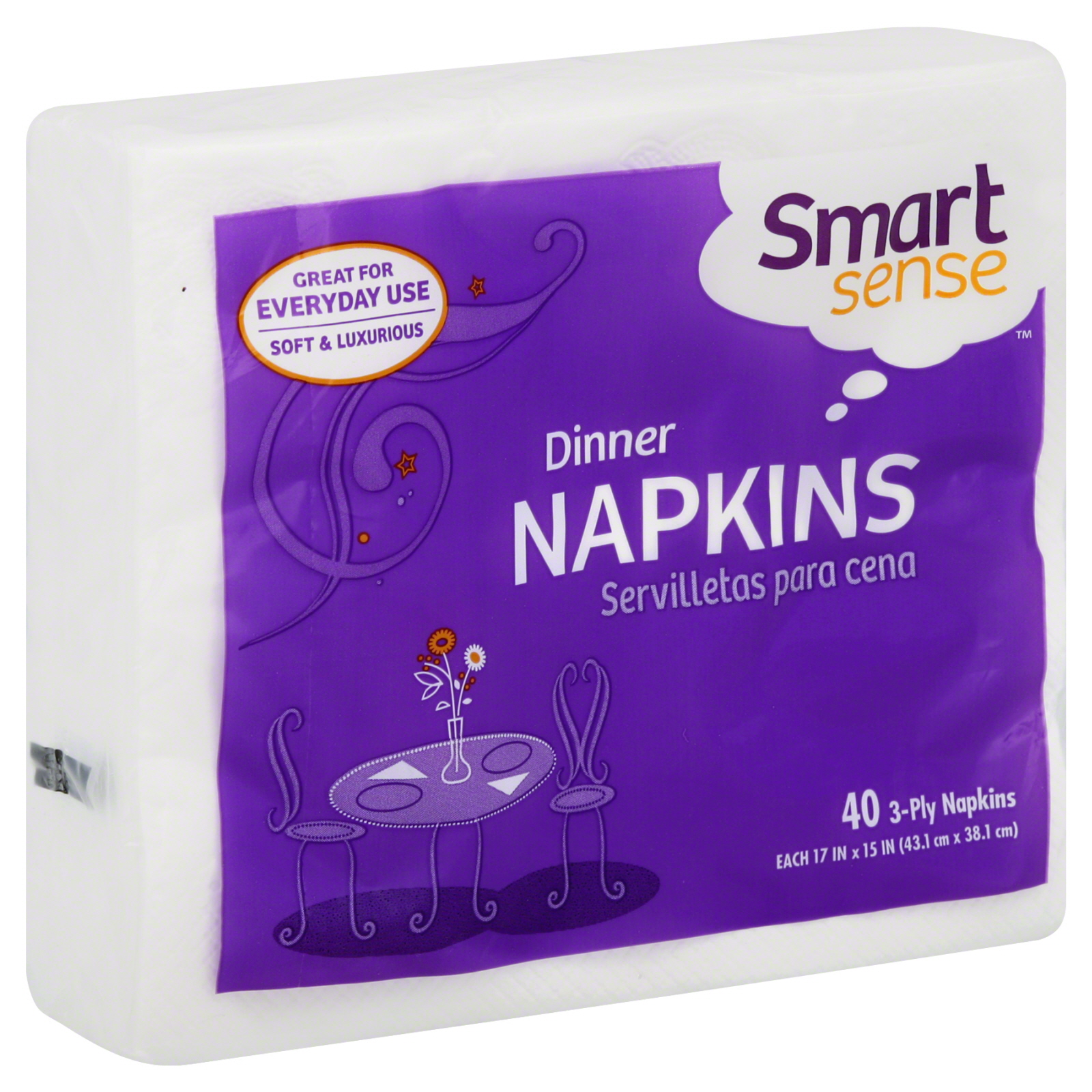 Smart Sense Dinner Napkins 3-ply, 40ct