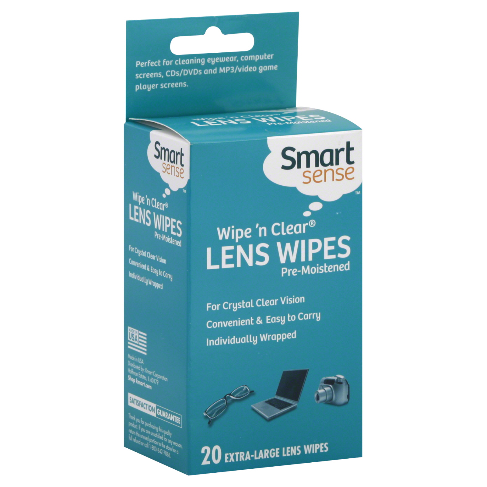 Smart Sense Lens Wipes, Wipe 'n Clear, Pre-Moistened, Extra-Large 20 wipes