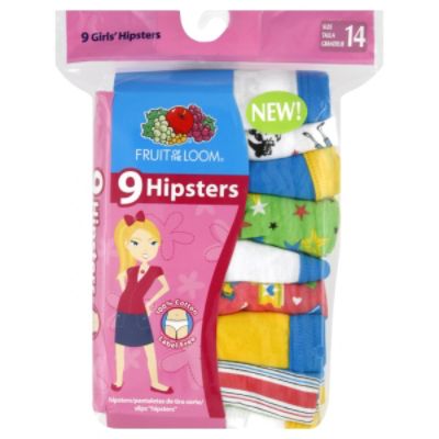 Fruit of the Loom Girls' 9 Pack Cotton Hipster