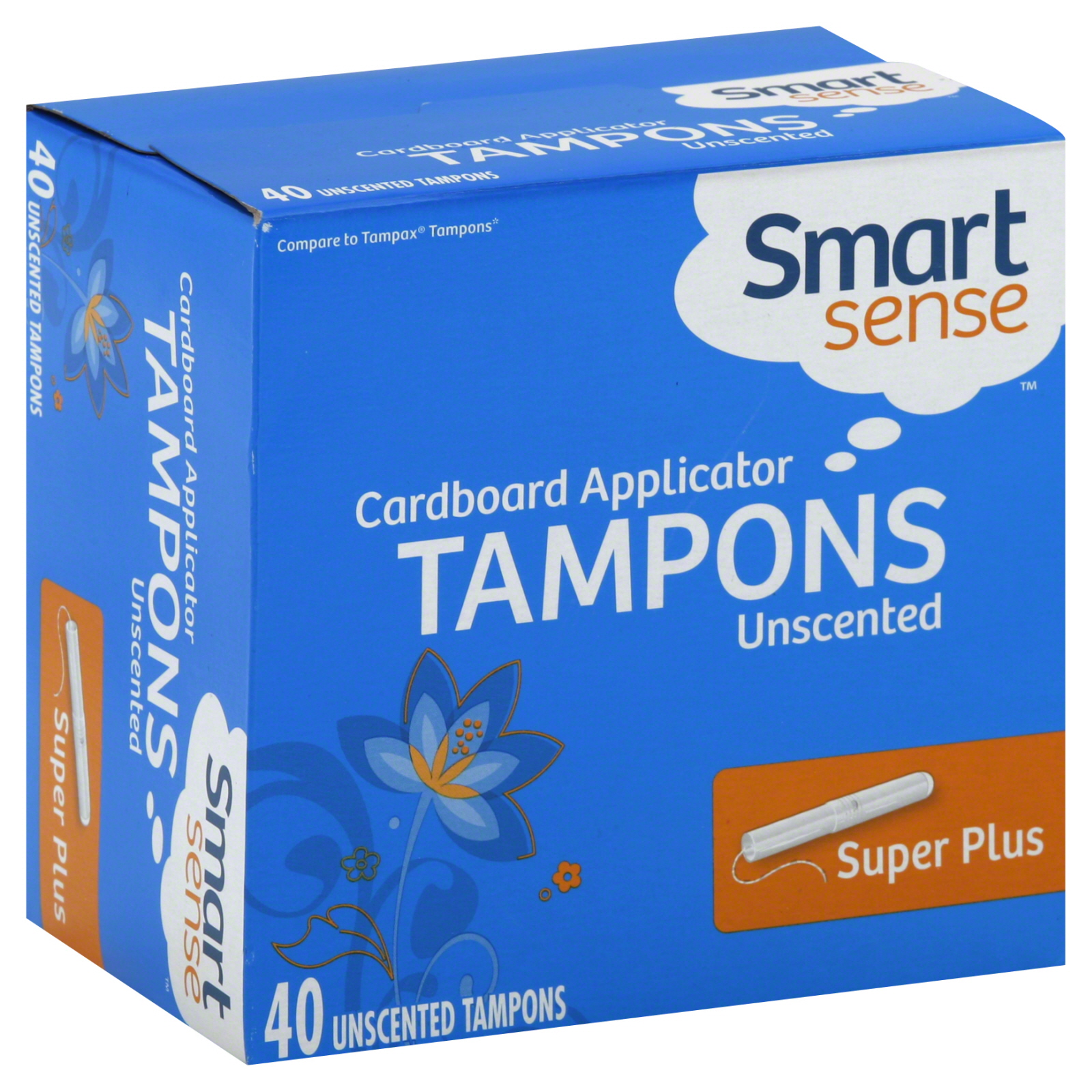 Smart Sense Tampons, Cardboard Applicator, Super Plus, Unscented 40 tampons