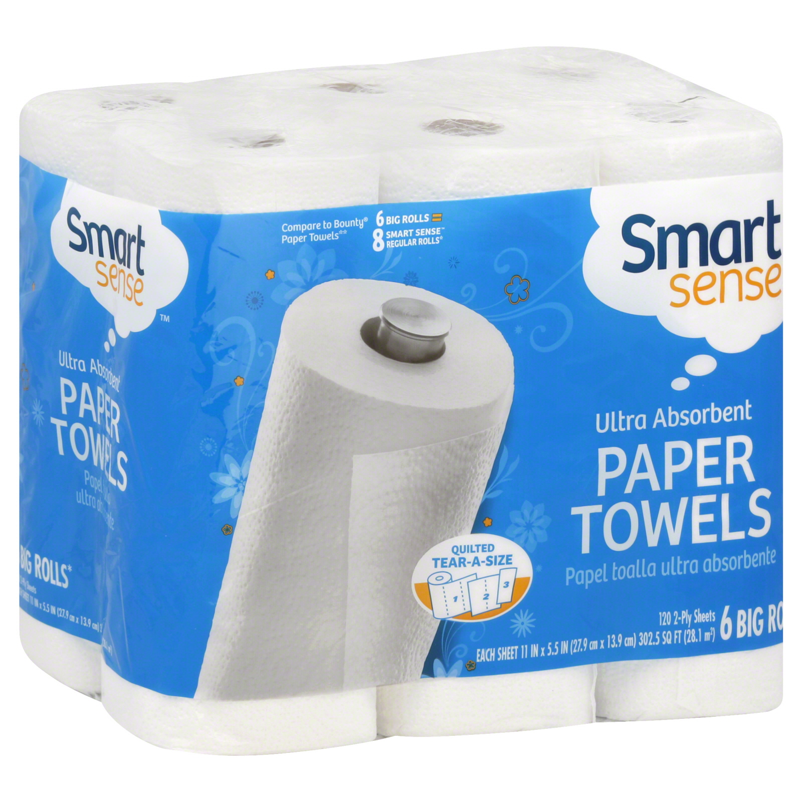 Smart Sense Paper Towels, Tear-A-Size, 2-Ply 6 rolls