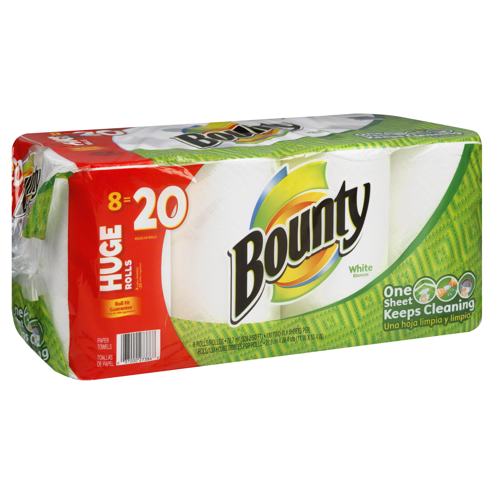Bounty Paper Towels, Huge Rolls, White, 2-Ply 8 rolls
