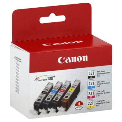 Canon CNM2946B004 2946B004 (CLI-221) Ink, Black/Cyan/Magenta/Yellow, 4/PK