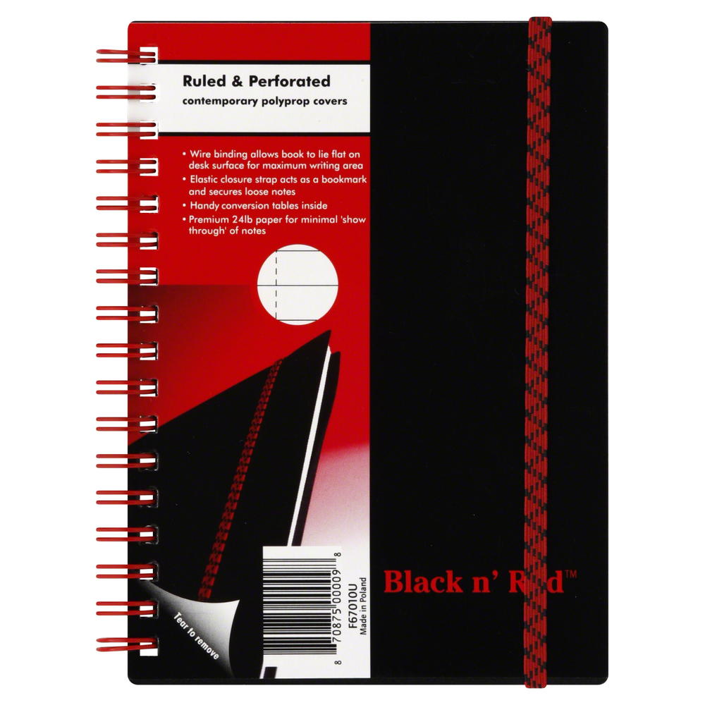 Black n' Red JDKF67010 ™ Twin Wire Poly Cover Notebook, Legal Ruled, 5 7/8 x 4 1/8, White, 70 Sheets