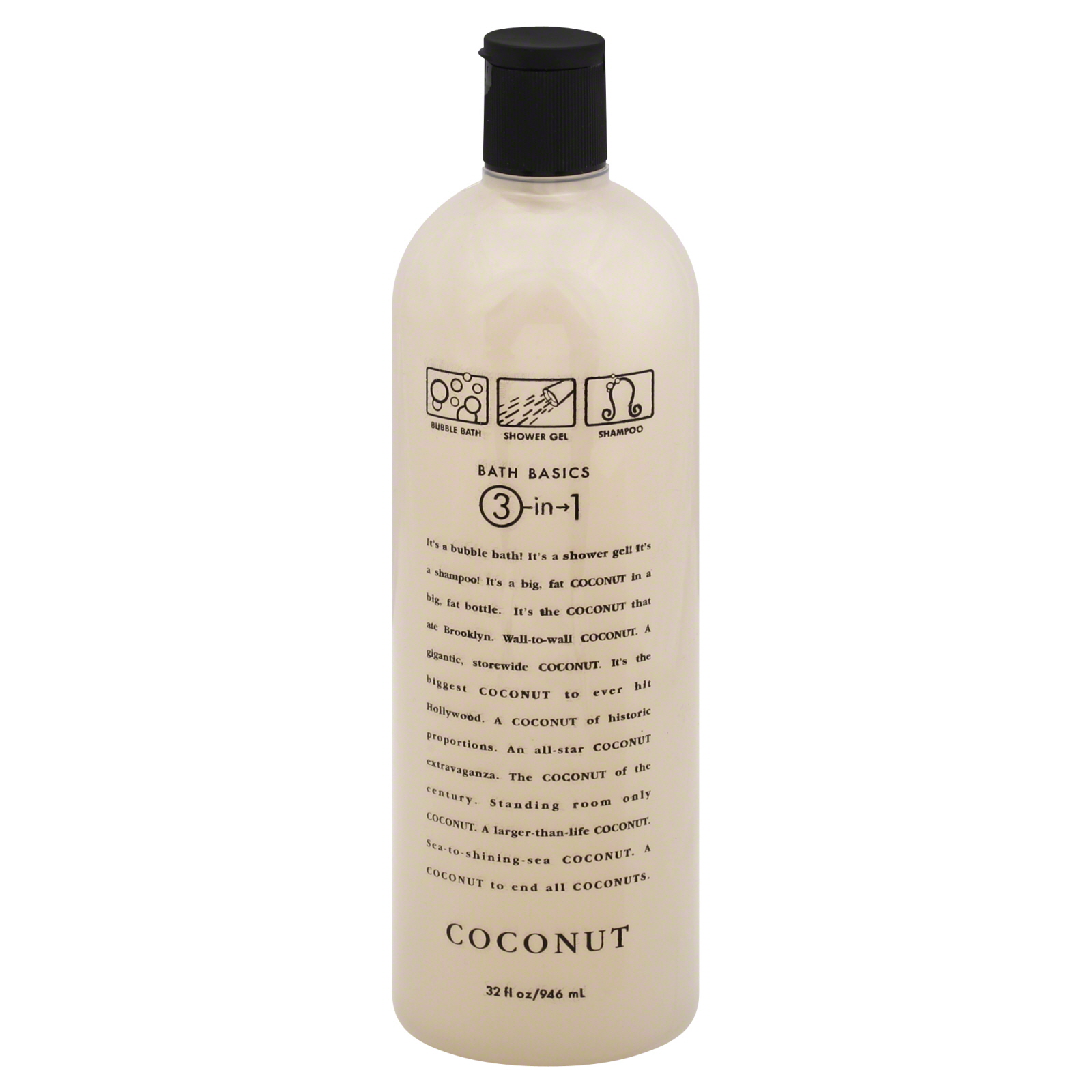 Delicious Bath Basics Bubble Bath, Shower Gel & Shampoo, 3-in-1, Coconut, 32 fl oz (946 ml)