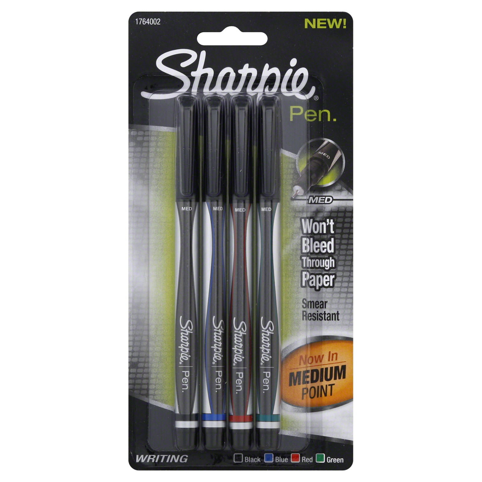 Sharpie SAN1764002 &#174; Plastic Point Stick Permanent Water Resistant Pen, Assorted Ink, Medium, 4/Pack