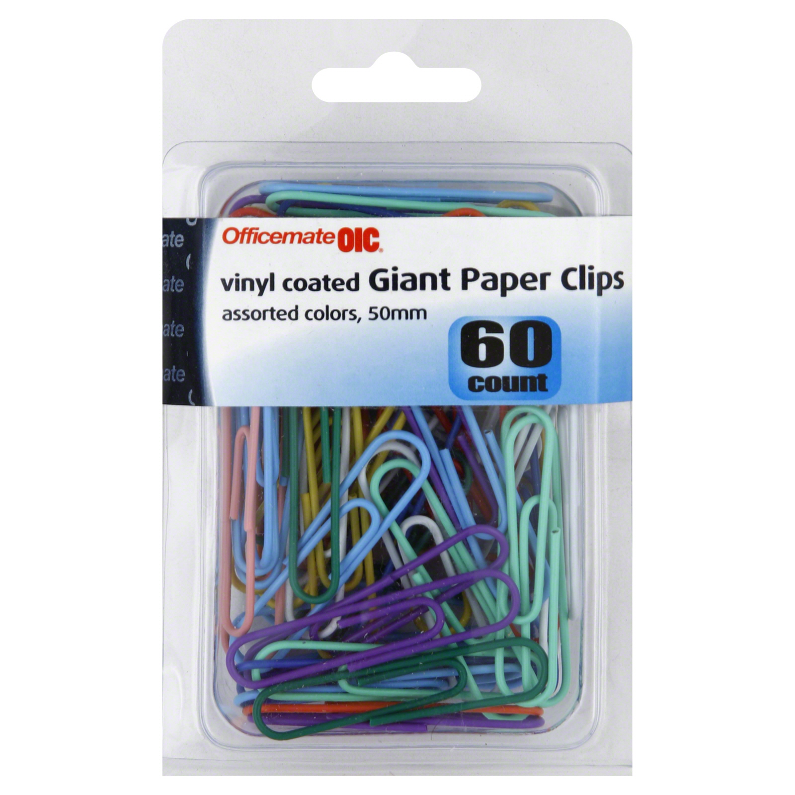 Officemate 97216 Giant Paper Clips Vinyl Coated Assorted Colors - 60 Pack