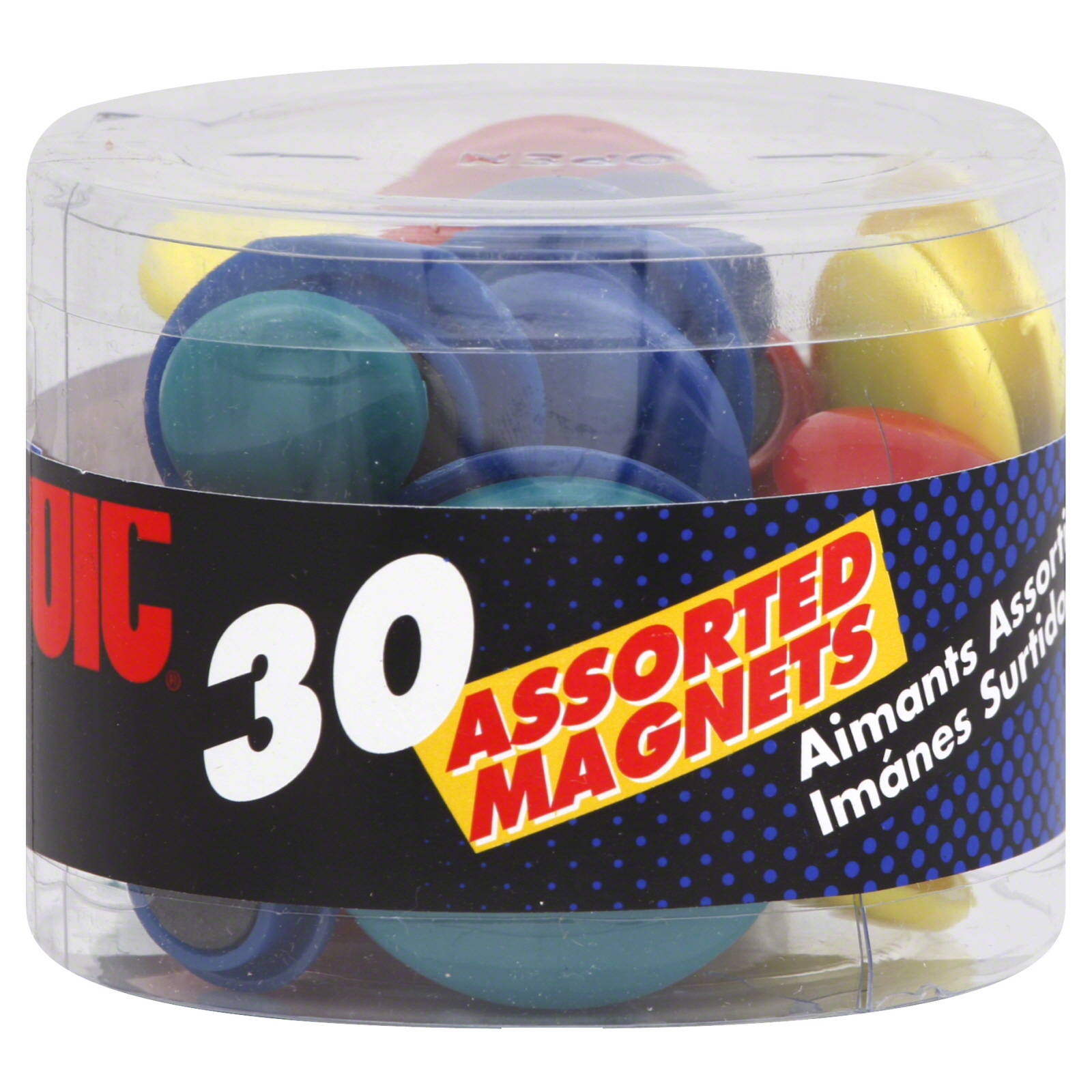 OIC 2138581 Circle Handy 30 Magnet - Assorted Colors: Red, Yellow, White, Blue, Green