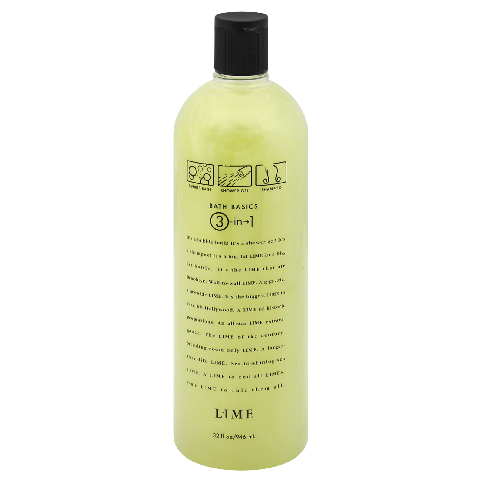 Delicious Bath Basics Bubble Bath, Shower Gel & Shampoo, 3-in-1, Lime, 32 fl oz (946 ml)