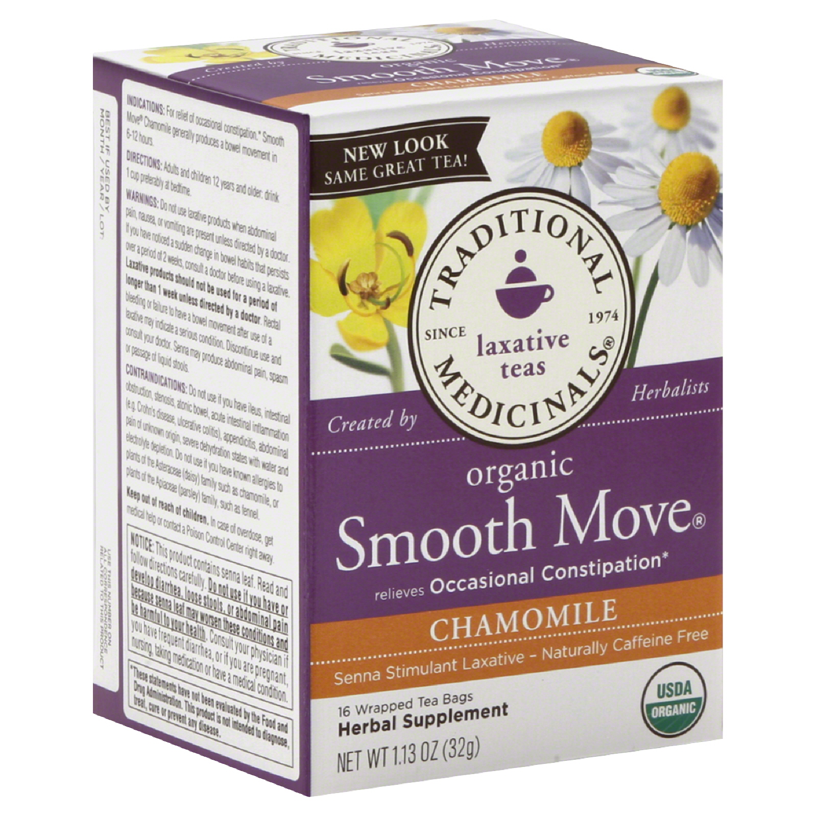 Traditional Medicinals Organic Smooth Move Chamomile Herbal Tea - 16 Tea Bags - Case of 6