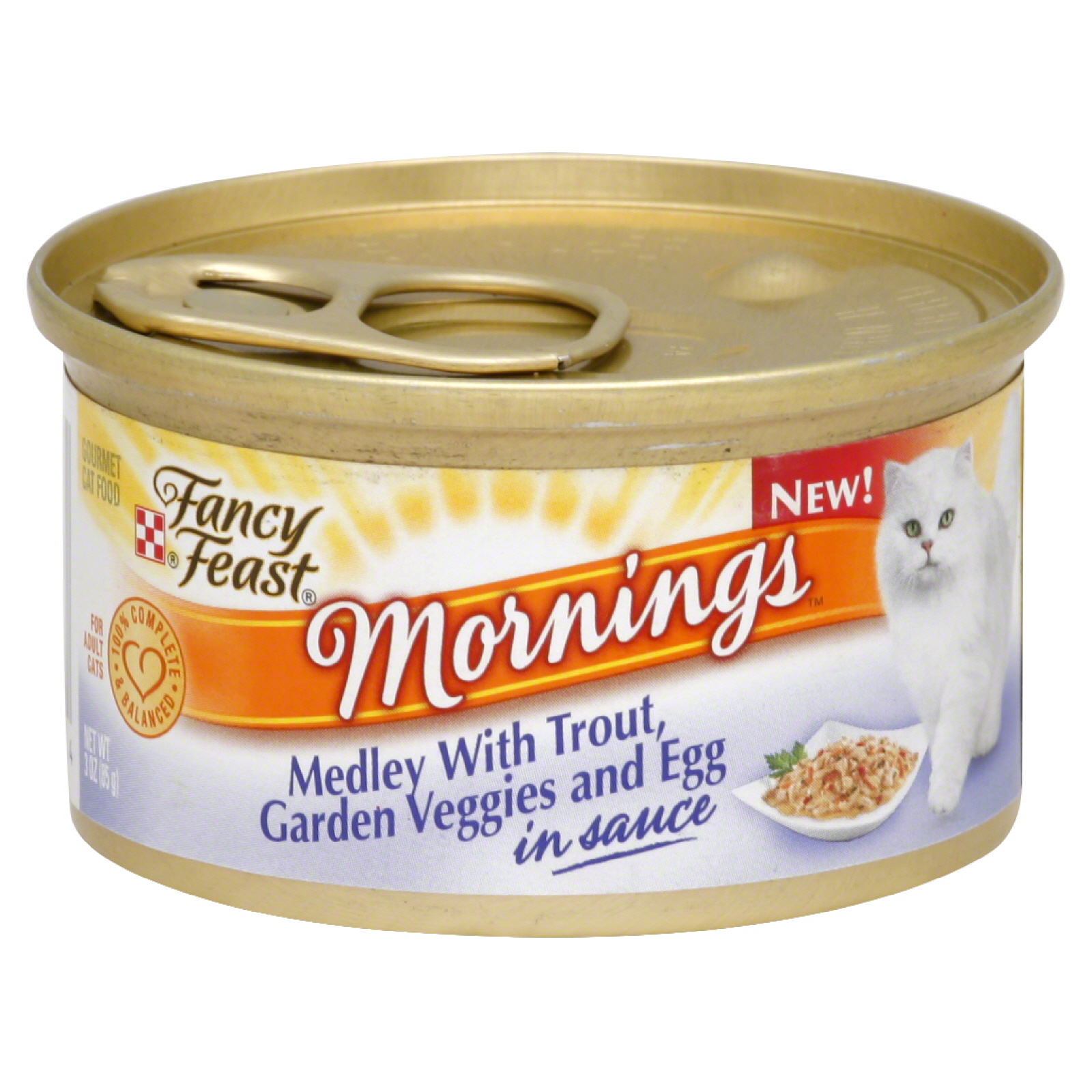 Purina Fancy Feast Mornings Medley with Trout, Garden Veggies & Egg in Sauce Gourmet Cat Food, 3 Oz.