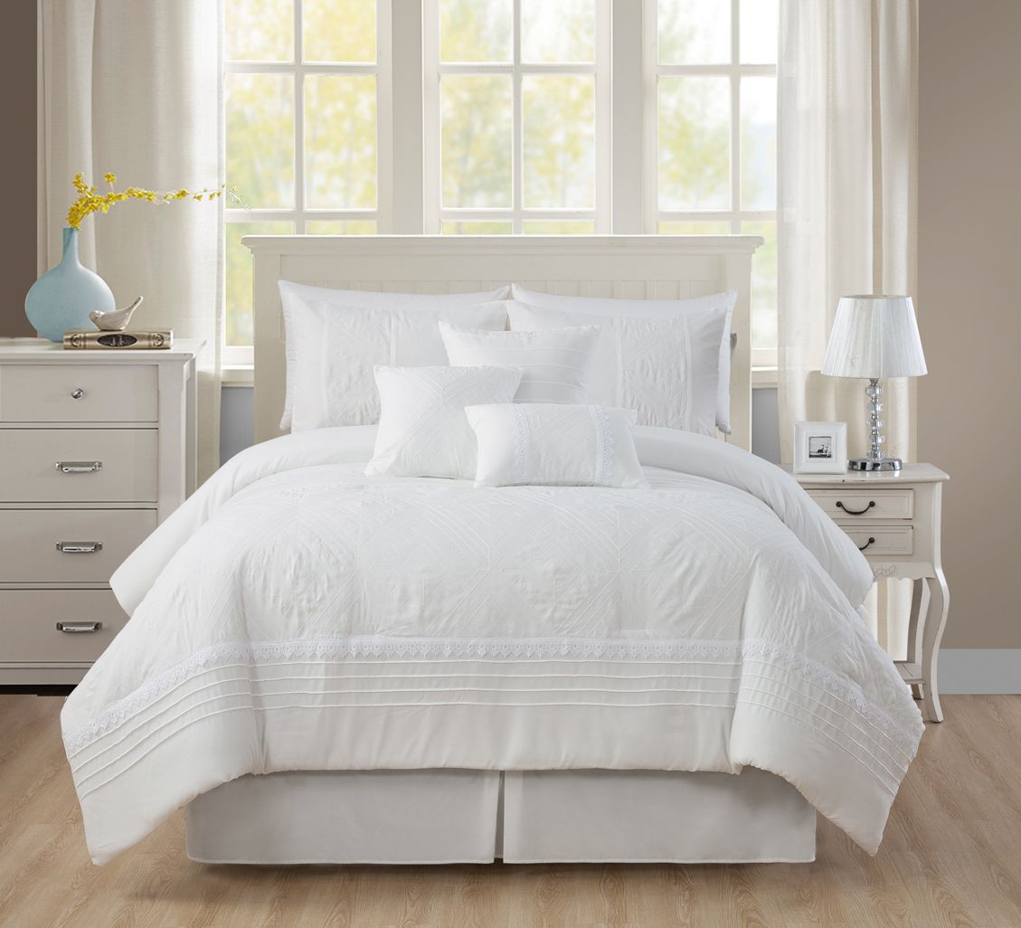 Kinglinen 11 Piece Vanya White Bed In A Bag W 600tc Cotton Sheet Set