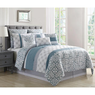 Kinglinen 10 Piece Tatiana Blue Gray White Comforter Set