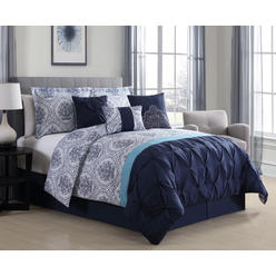 KingLinen 7 Piece Kattya Blue Reversible Comforter Set