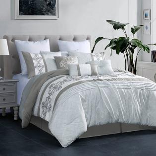 Kinglinen 7 Piece Payton Gray White Comforter Set