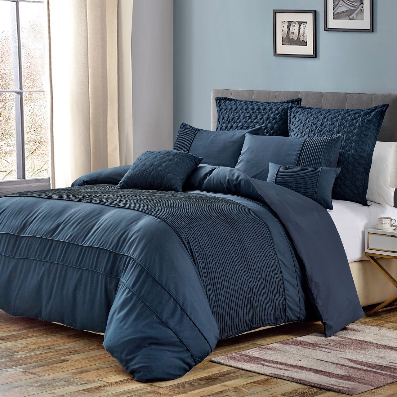 Kinglinen 7 Piece Josiah Midnight Blue Comforter Set