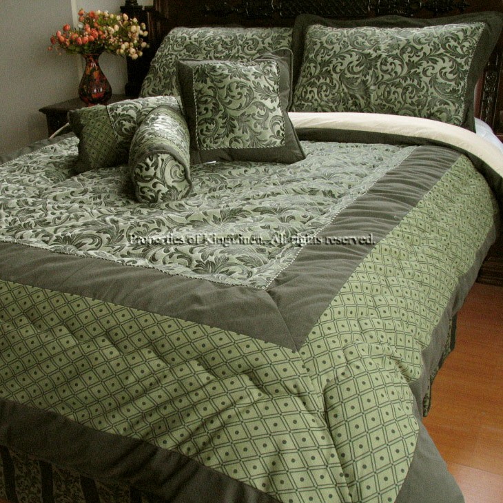 Kinglinen 7pcs Olive Faux Suede Comforter Set Bed In A Bag King Kinglinen 7pcs Olive Faux Suede Comforter Set Bed In A Bag King
