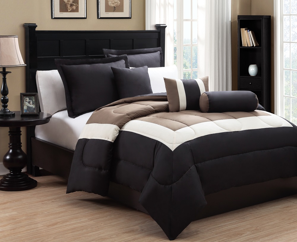 KingLinen 6 Piece King Tranquil Black and Taupe Comforter ...