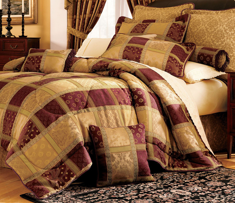 KingLinen 7 Piece Burgundy Jewel Patchwork Comforter Set