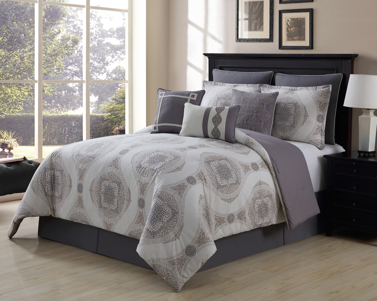 Kinglinen 9 Piece Sloan Taupe Gray 100 Cotton Comforter Set