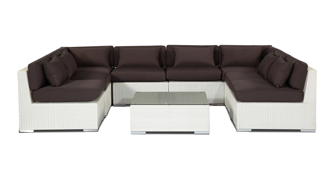 Kardiel Outdoor Garden Furniture Modern Sofa Sectional Modify-It Aloha Oahu 9-pc Set, White Wicker by