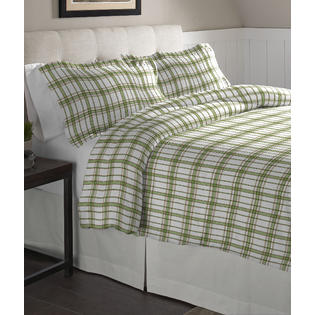Pointehaven 170 Gsm Flannel Duvet Set King Cal Sage Plaid