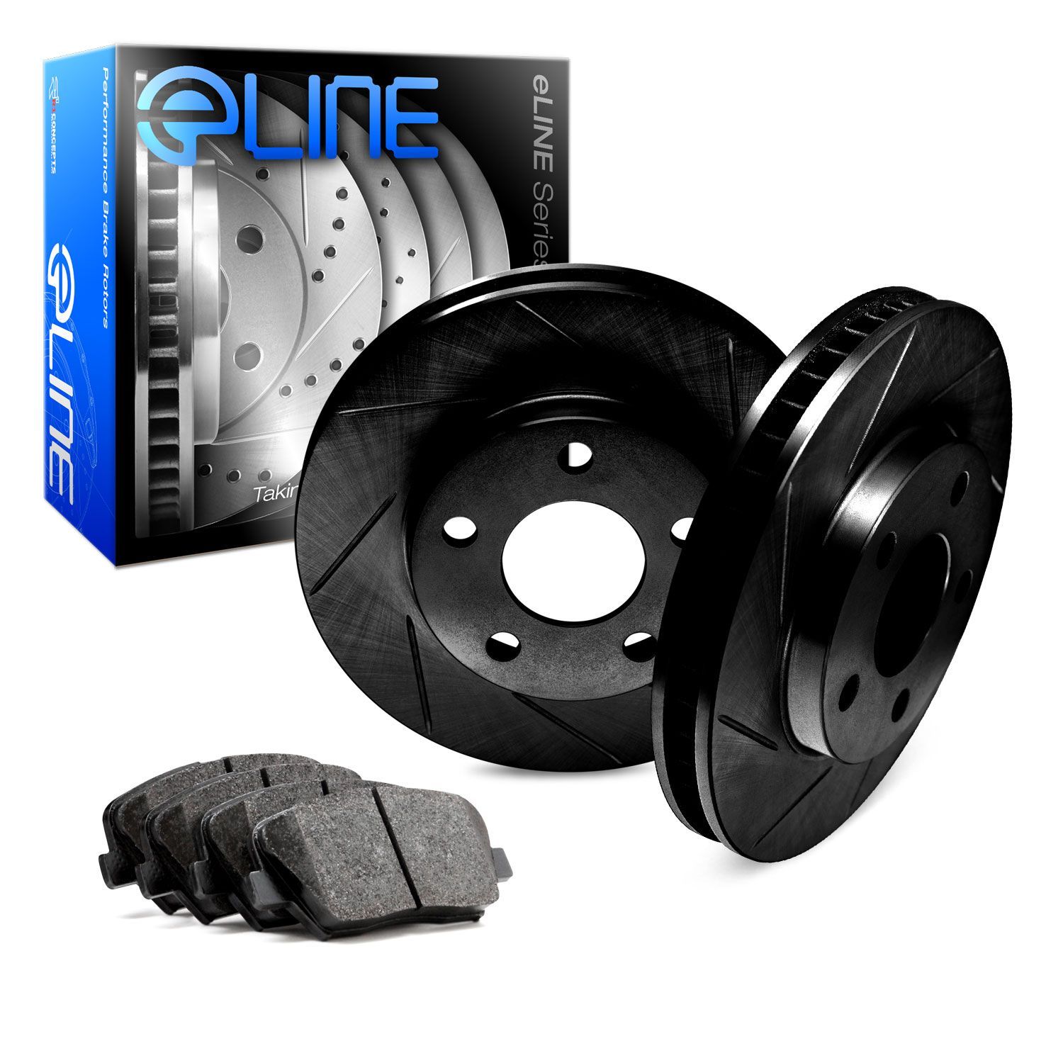 R1 Concepts [REAR] Black Edition Slotted Brake Rotors & Semi-Met Brake Pads RBS.3902902