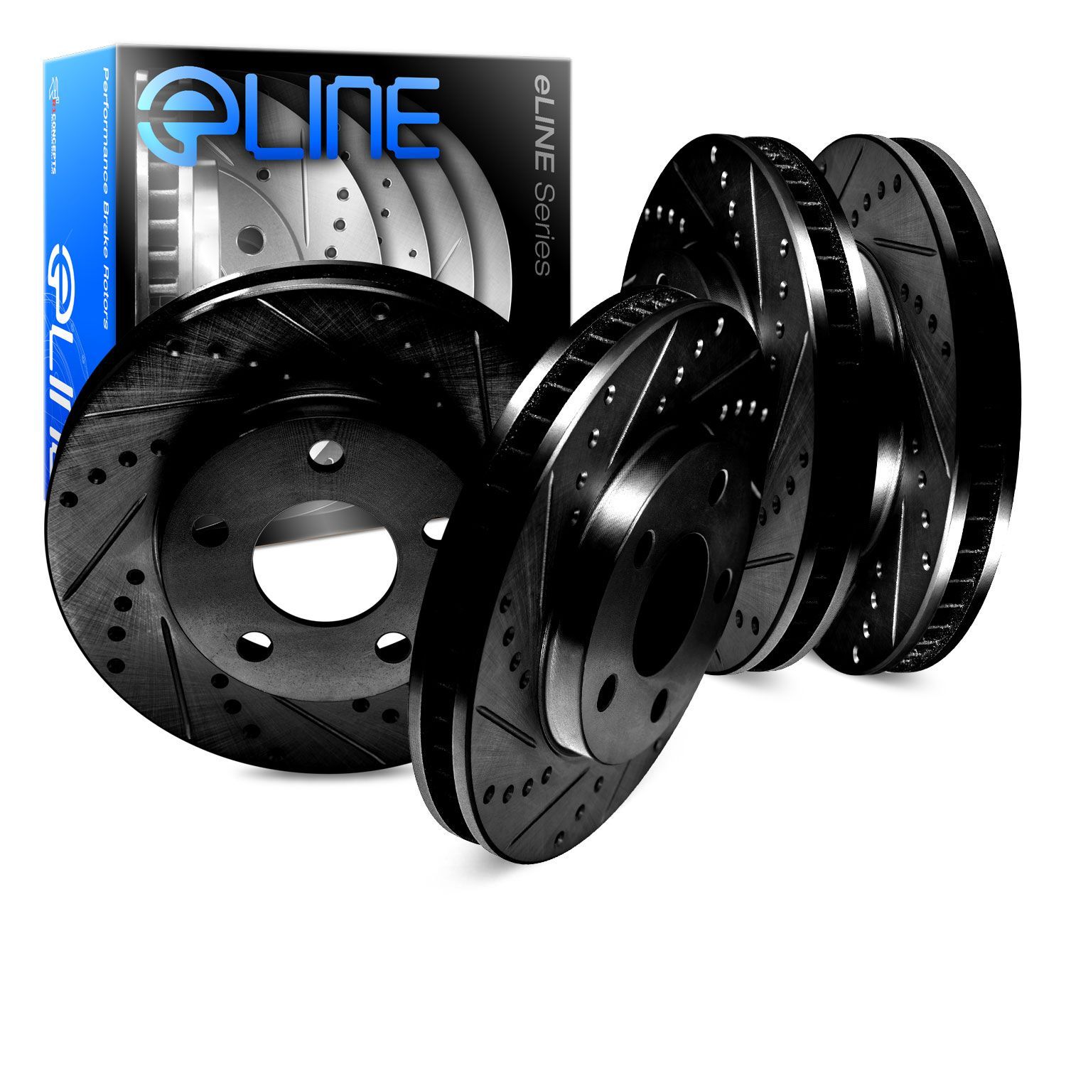 R1 Concepts [FRONT+REAR] ELINE Black Edition Drilled Slotted  Brake ROTORS DISC CBC.34055.01
