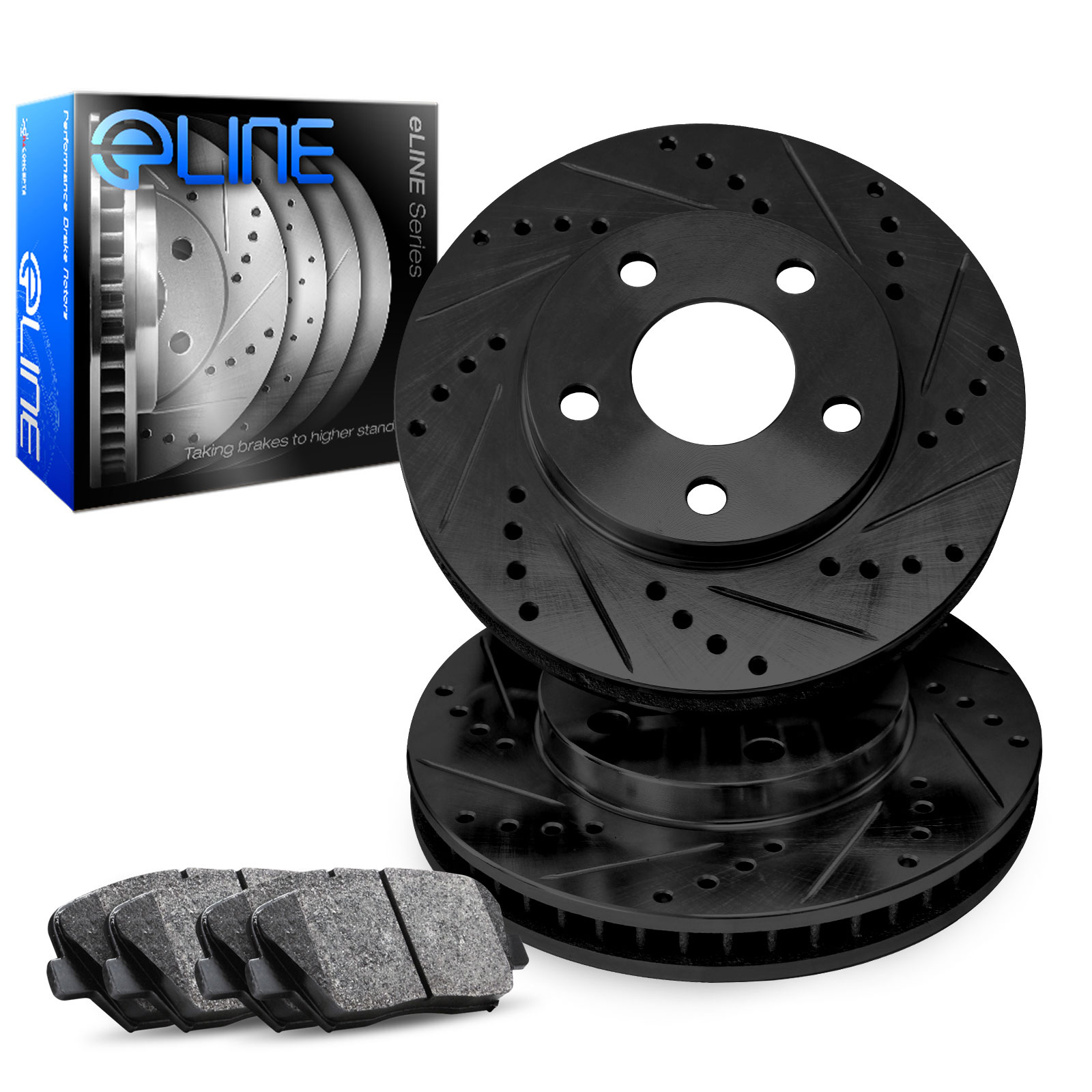 R1 Concepts [FRONT] Black Edition Drilled Slotted Brake Rotors & Semi-Met Pads FBC.50006.03