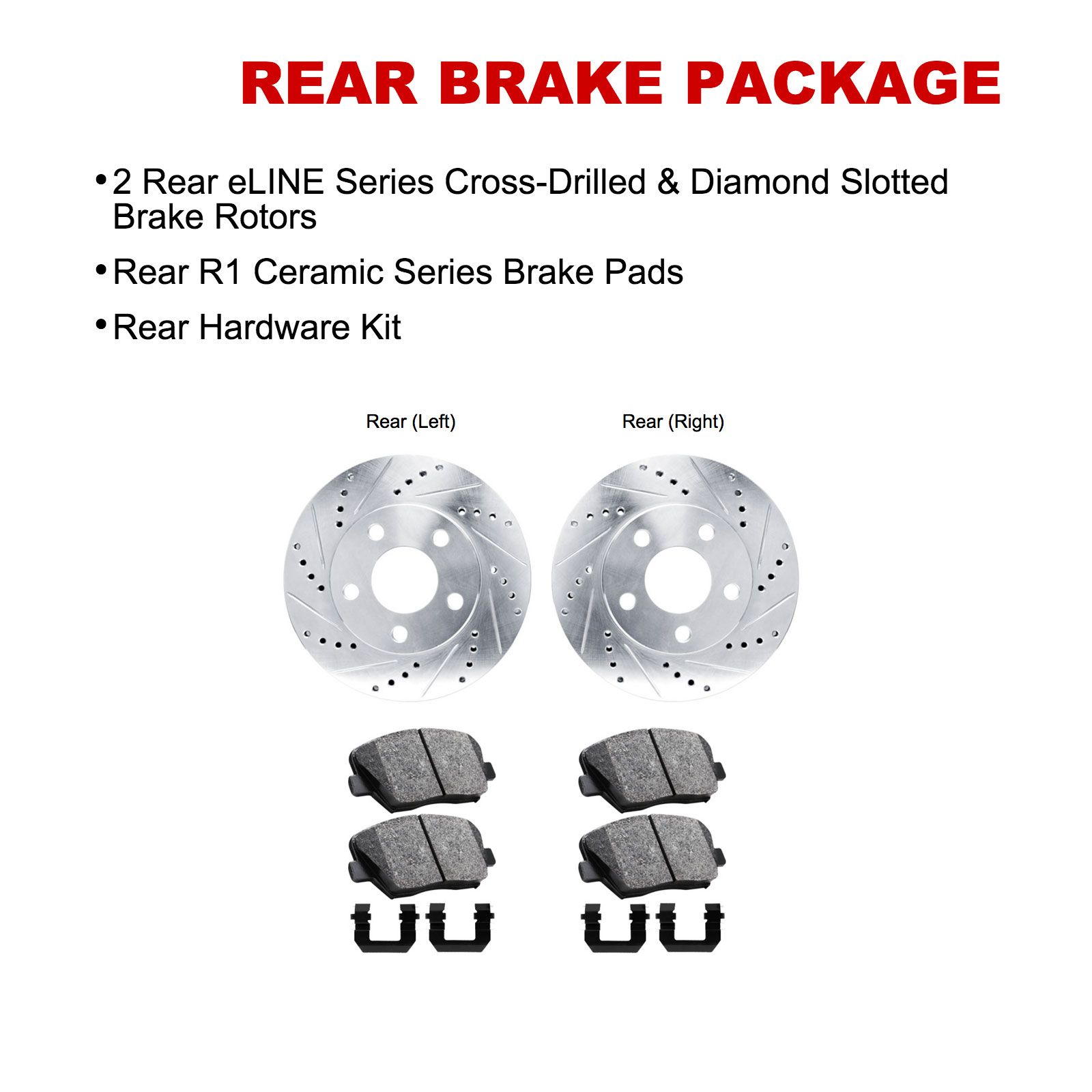 R1 Concepts [REAR] eLine Drilled Slotted Brake Rotors & Ceramic Brake Pads REC.6102402