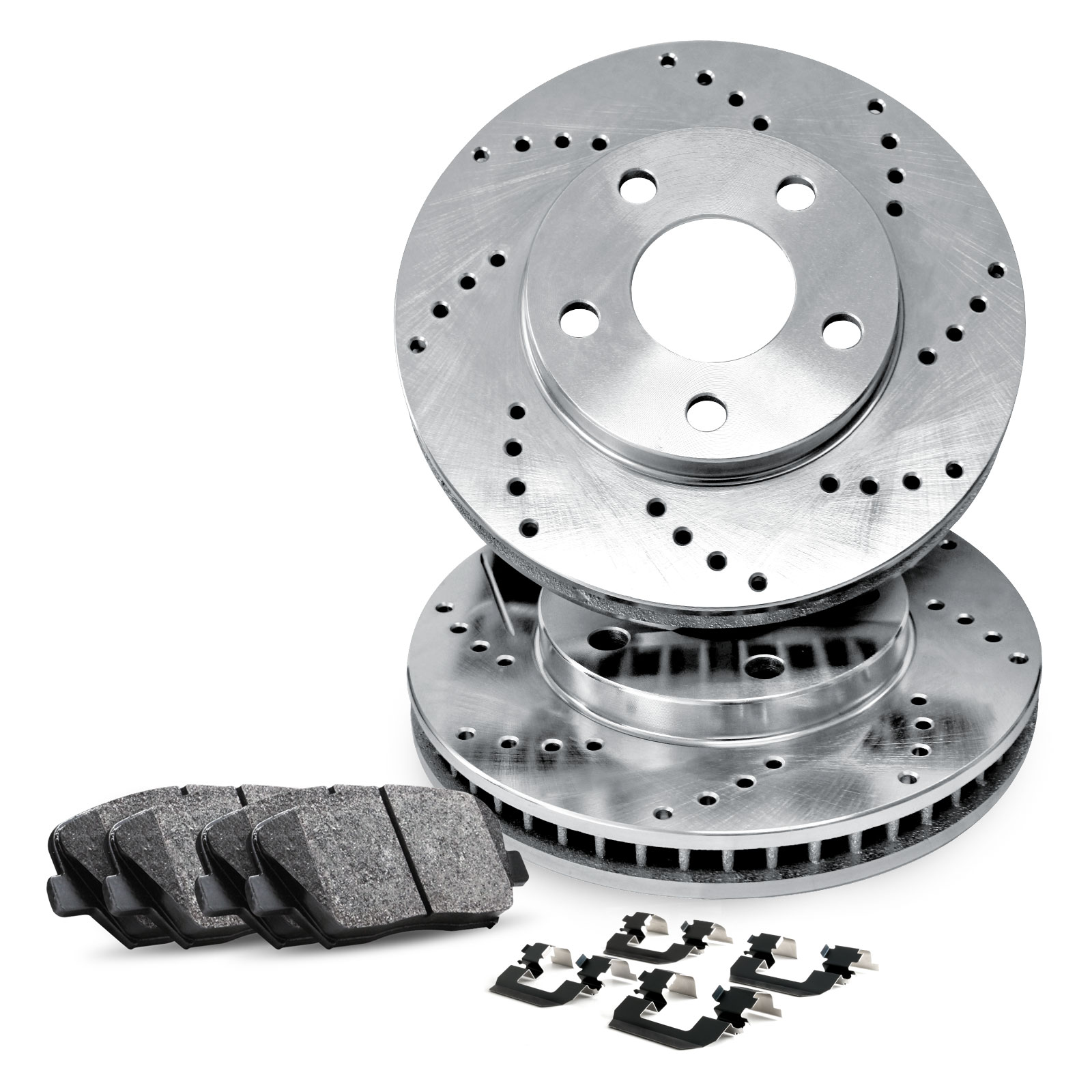 R1 Concepts Fits 2015 Ford Mustang Front eLine Drilled Brake Disc Rotors & Ceramic Brake Pad