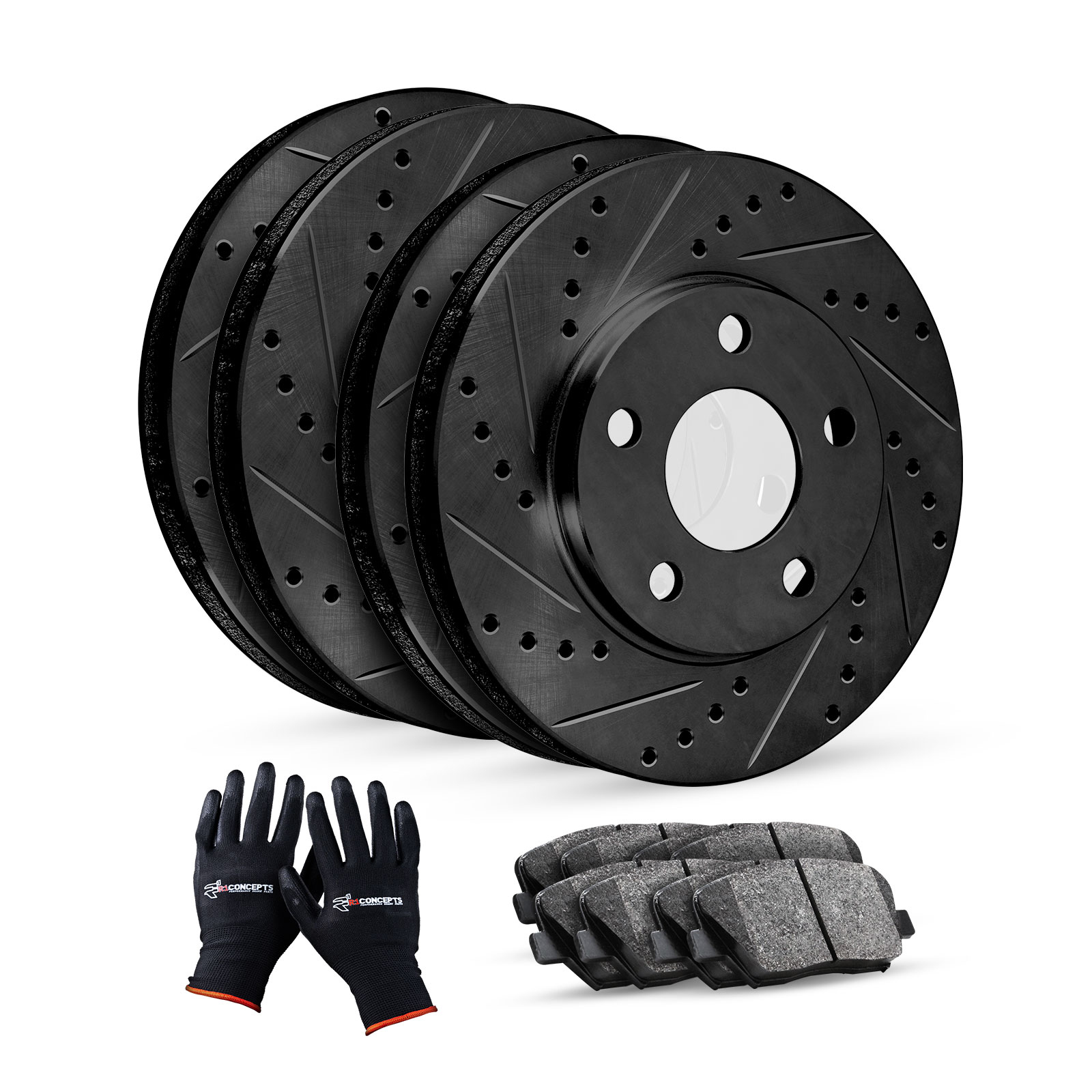 R1 Concepts [COMPLETE KIT] Black Drilled Slotted Brake Rotors & Ceramic Pads CBC.6307502