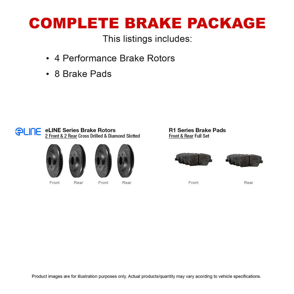 R1 Concepts [COMPLETE KIT] Black Drilled Slotted Brake Rotors & Ceramic Pads CBC.3306202