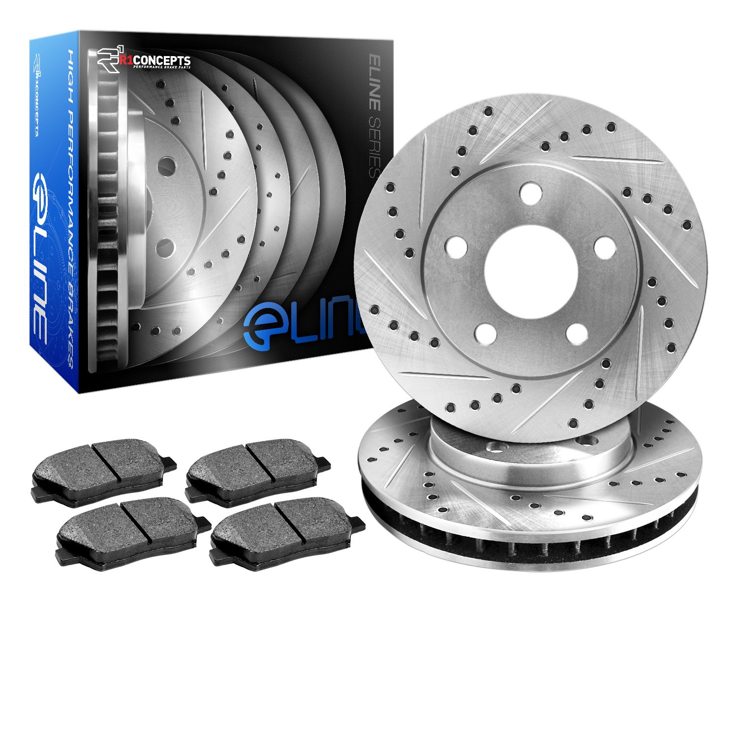 Eline 2001-2002 Toyota Corolla S 1.8L  Front Drilled Slotted Brake Rotors + Ceramic Pads