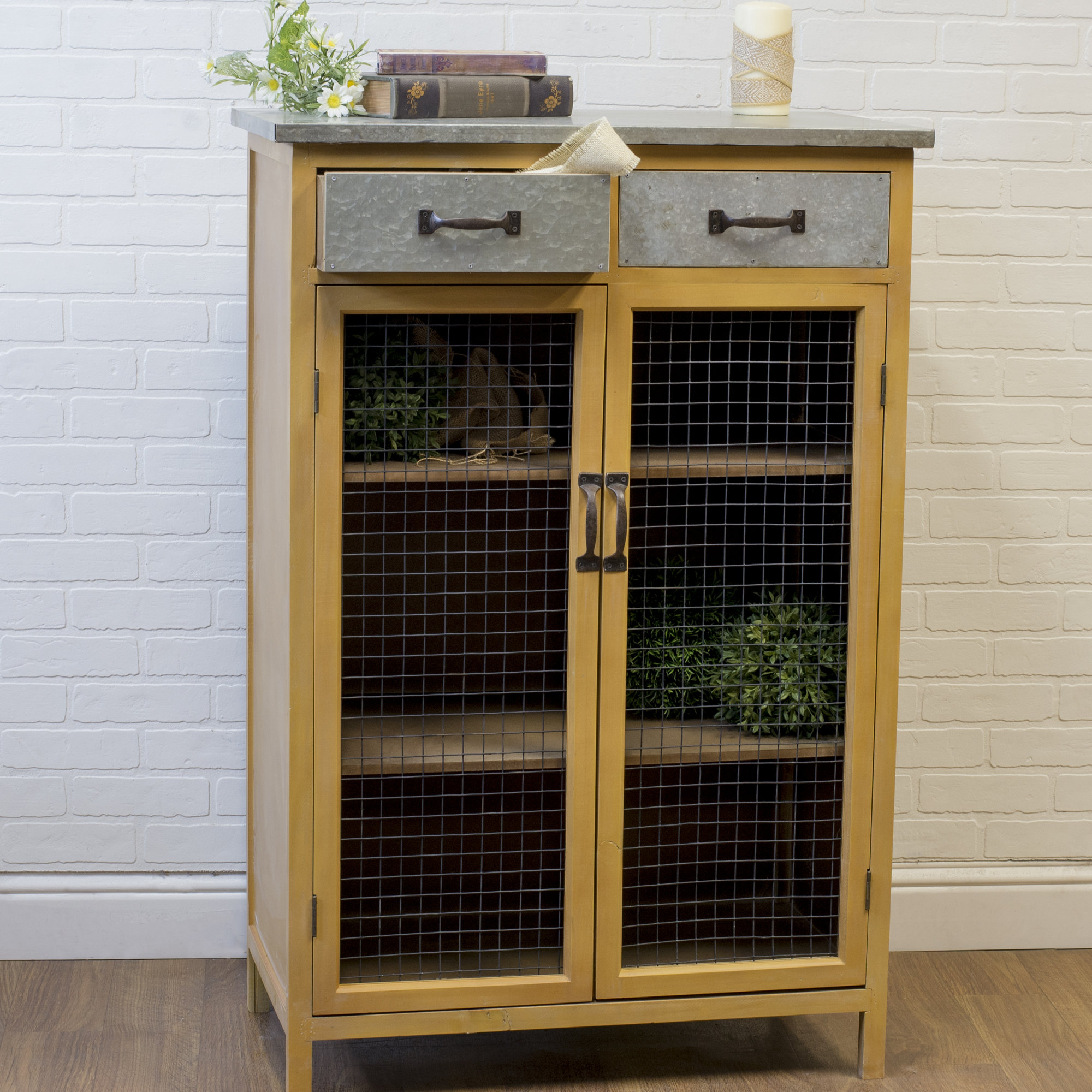 American Mercantile Farmhouse Wood And Galvanized Metal 2 Drawer American Mercantile Farmhouse Wood And Galvanized Metal 2 Drawer Accent Cabinet