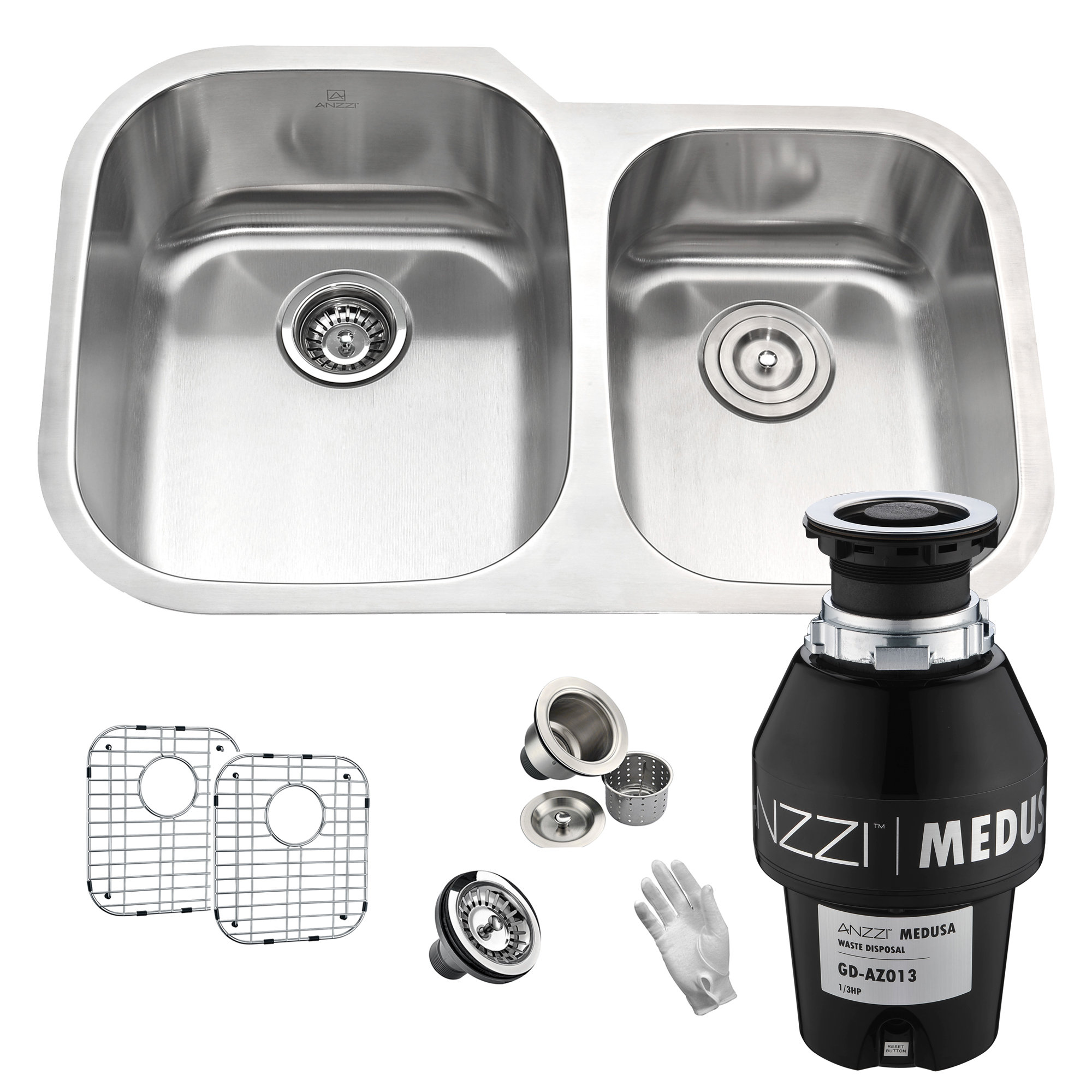 Anzzi Moore Stainless Steel 60 40 32 X 21 Double Basin Undermount Anzzi Moore Stainless Steel 60 40 32 X 21 Double Basin Undermount Kitchen Sink Garbage Disposal 1 3 Hp