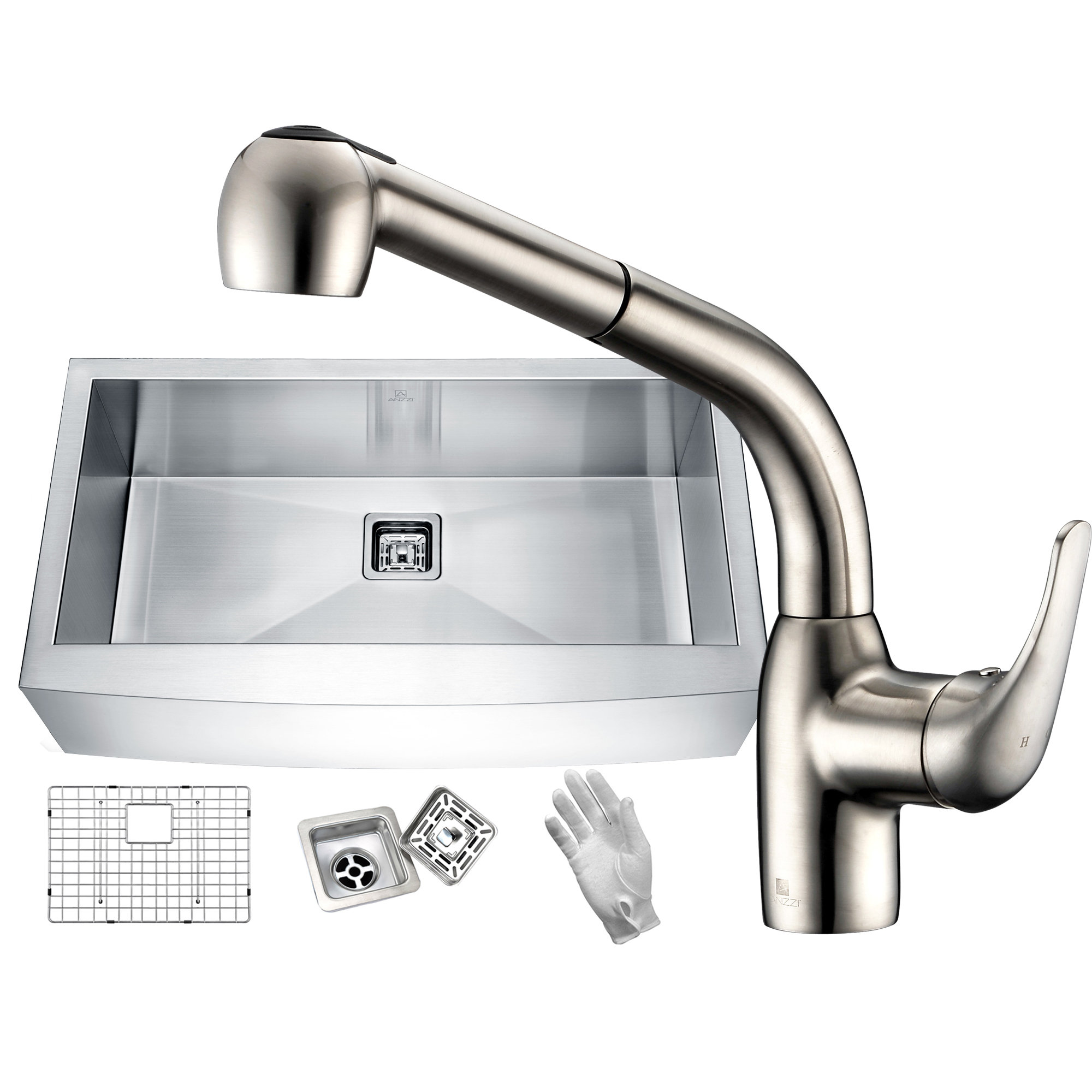 Anzzi Elysian Stainless Steel 32 X 21 Farmhouse Kitchen Sink With Anzzi Elysian Stainless Steel 32 X 21 Farmhouse Kitchen Sink With Faucet Finish Brushed Nickel