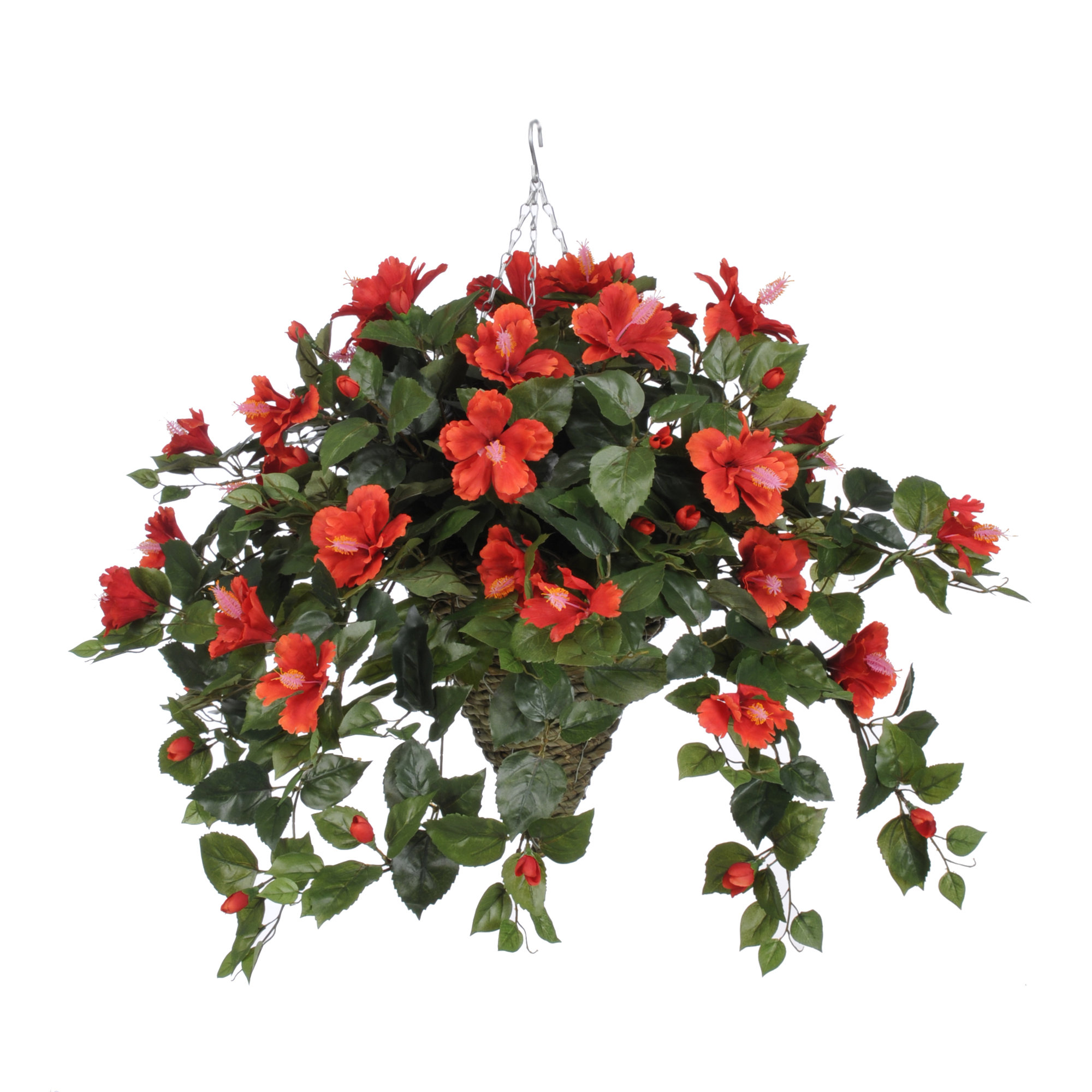 House Of Silk Flowers Artificial Hibiscus Hanging Plant In Beehive House Of Silk Flowers Artificial Hibiscus Hanging Plant In Beehive Basket Flower Color Red