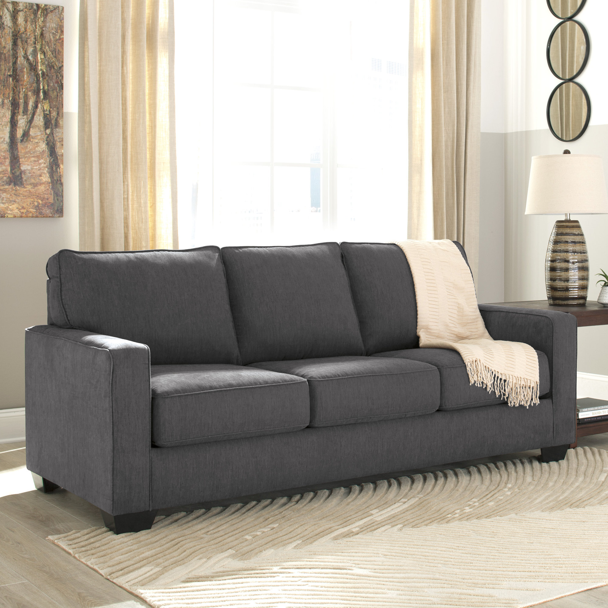Queen Sleeper Sofa Benchcraft Ashley Furniture 35901 39 Zeb Collection Charcoal Fabric Upholstered Pull Out Queen Sleeper Sofa