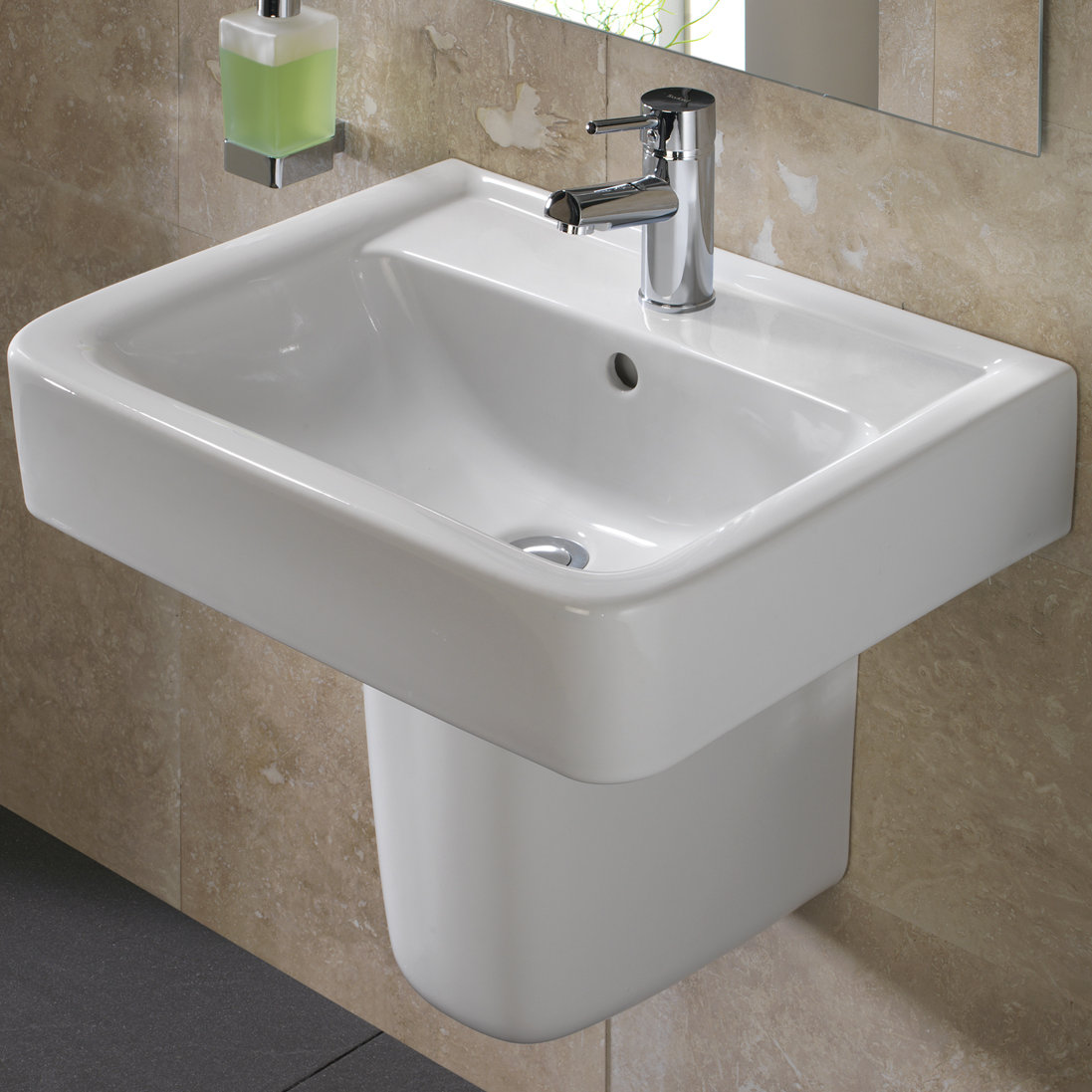 Bissonnet Renova Vitreous China 22 Semi Pedestal Bathroom Sink With Bissonnet Renova Vitreous China 22 Semi Pedestal Bathroom Sink With Overflow