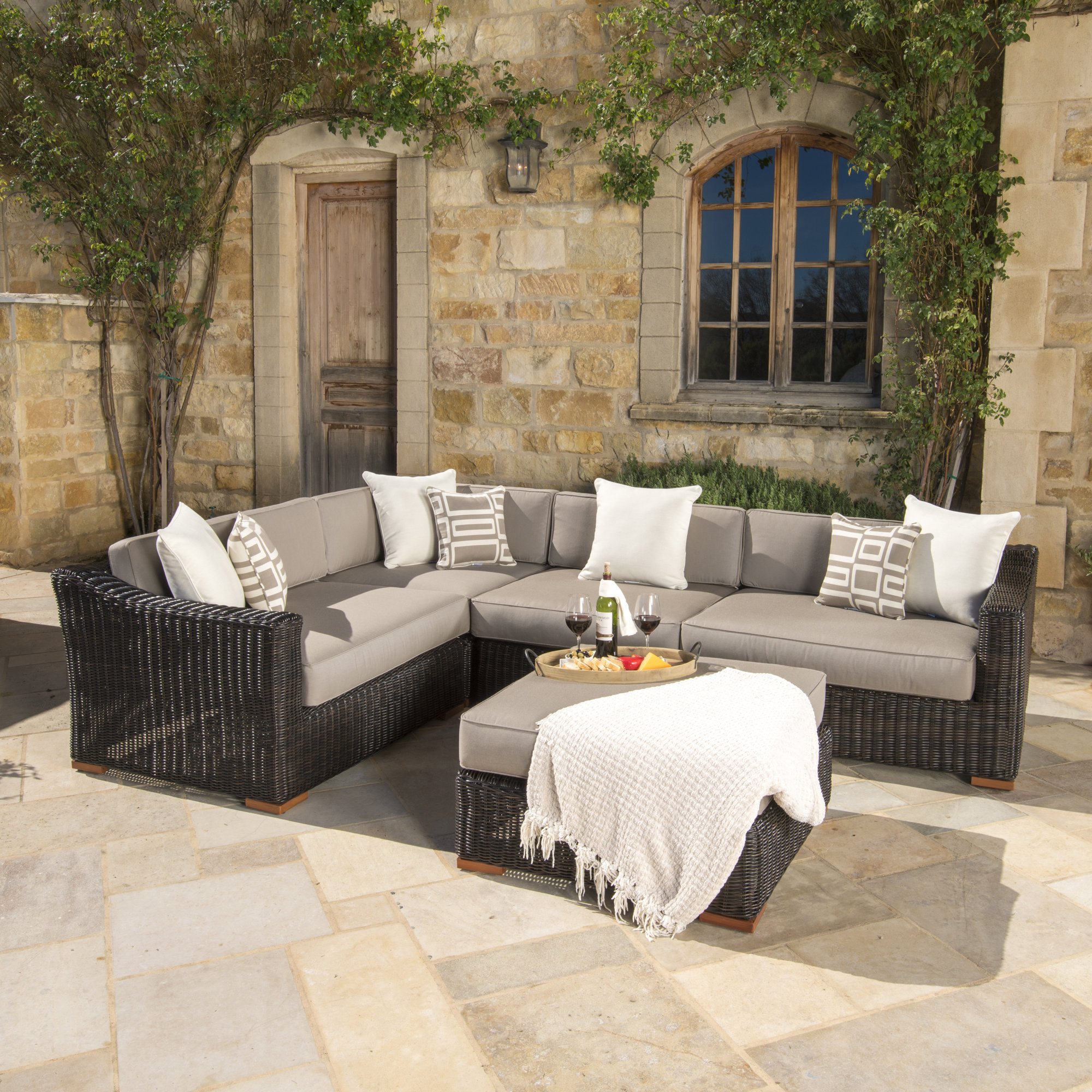 Darby Home Co Drbc6951 33013216 Monroeville 5 Piece Sunbrella Darby Home Co Drbc6951 33013216 Monroeville 5 Piece Sunbrella Sectional Set With Cushions Fabric Frank Stone