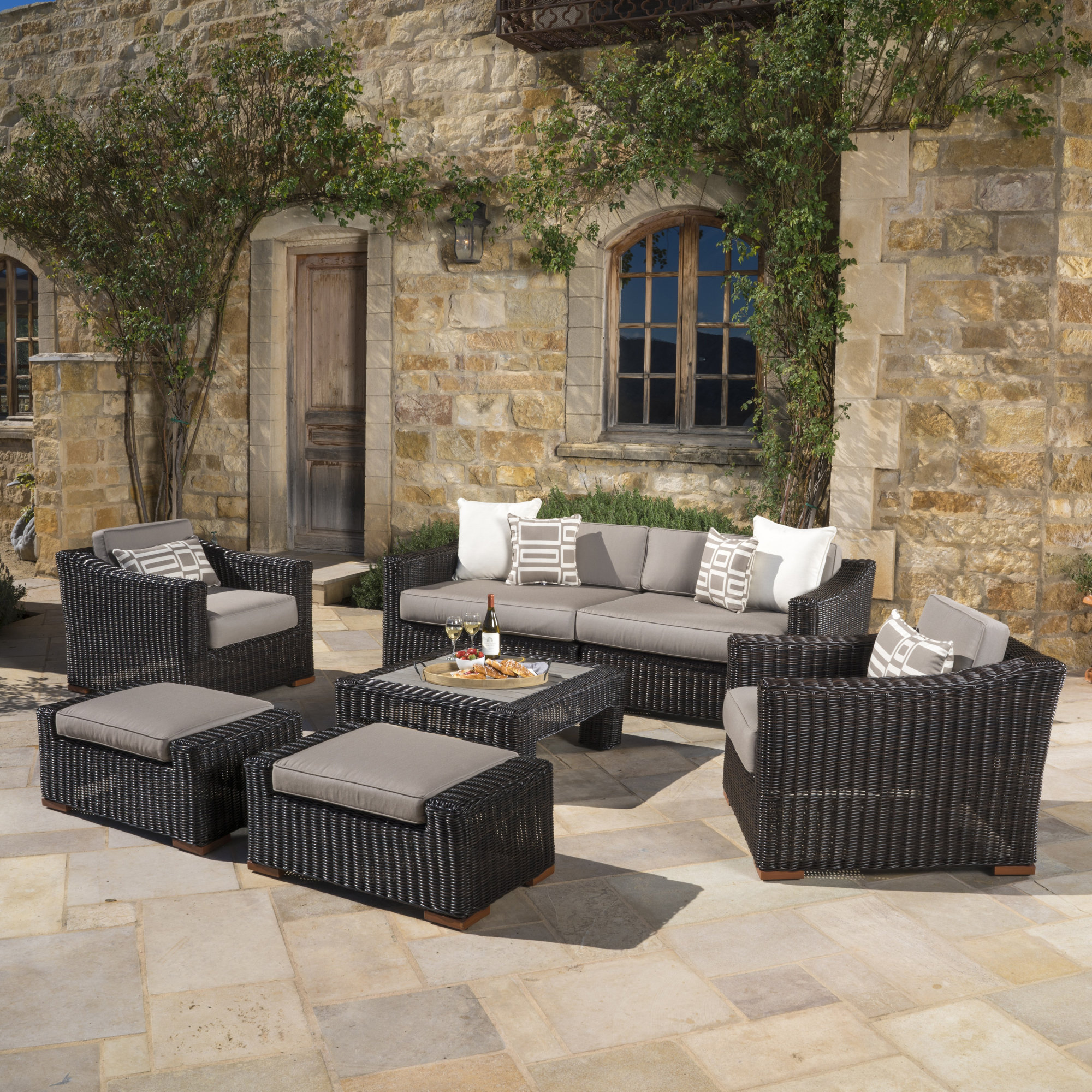 Darby Home Co Drbc6965 33013244 Monroeville 8 Piece Sunbrella Sofa Darby Home Co Monroeville 8 Piece Sunbrella Sofa Set With Cushions Color Frank Stone