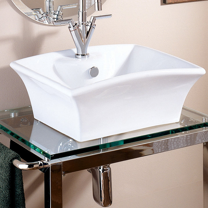 Decolav Pedestal Ceramic Rectangular Vessel Bathroom Sink With Overflow