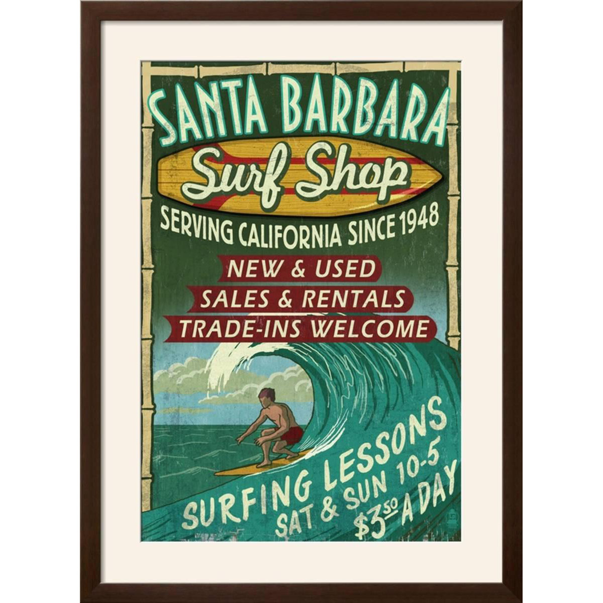 Art Santa Barbara California Surf Framed Vintage Art Santa Barbara California Surf Framed Vintage Adver Frame Soho Espresso Brown Size 36 H X 27 W