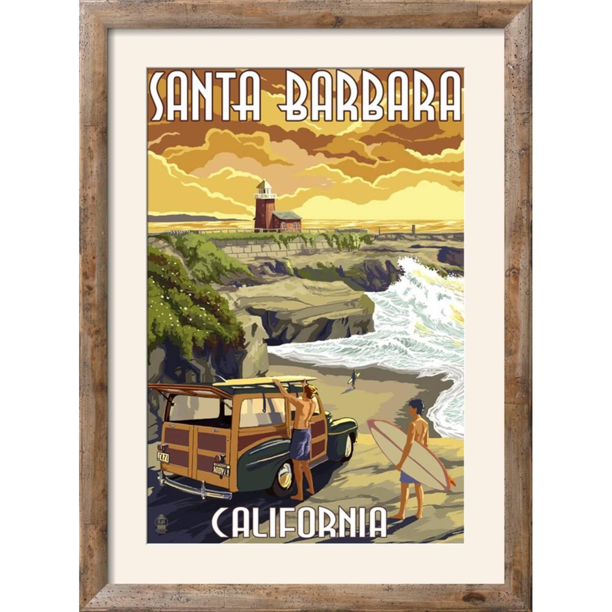 Art Santa Barbara California Woody And Lighthouse Framed Art Santa Barbara California Woody And Lighthouse Framed Vintage Adver Frame Rustica Tan Brown Size 37 H X 28 W